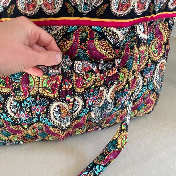 Quilted Cotton Paisley, Hearts, Tote, Purse, Bag Ruffle Pockets Red, Blue, Brown - Picture 3 of 16